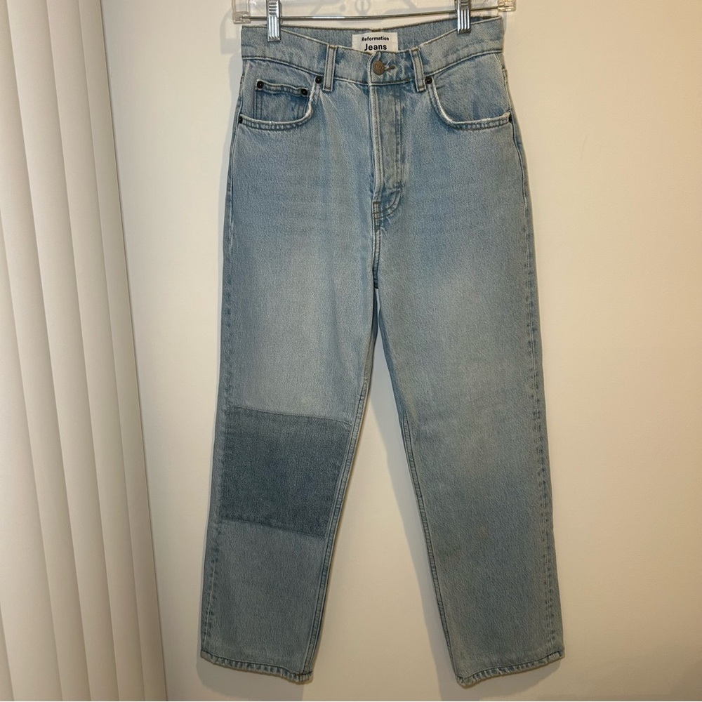 Reformation Cynthia Patch High Rise Straight Jeans in Tahoe Size 25 - Picture 3 of 16